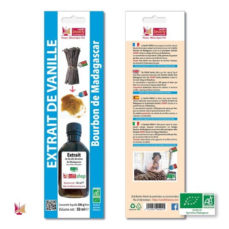 Blister de 1 Flacon d'Extrait liquide de Vanille LAVANY Bourbon de Madagascar Agriculture Biologique Volume 50 ml