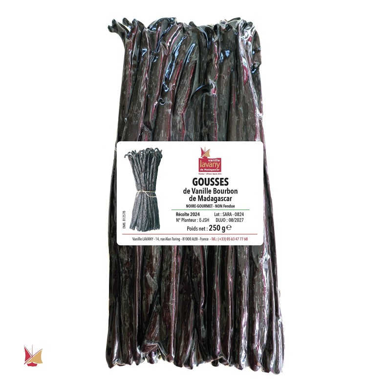 Conventional LAVANY Bourbon Vanilla pods from Madagascar in vacuum-packed bags - Total net weight 250 g