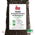 Label of a package of 250g of LAVANY Bourbon Vanilla Powder from Madagascar Organic Farming
