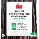 Label of a vacuum-sealed bag of LAVANY Organic Bourbon Vanilla Pods from Madagascar - Total net weight 250 g